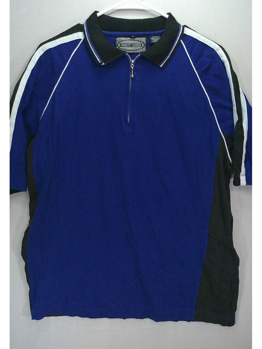 Point Zero Men's Blue and Black Half-Zip Polo Shirt Size L